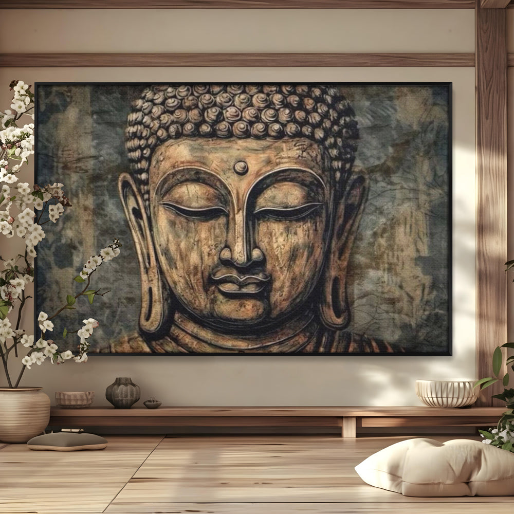Tablou Canvas Premium LuxCanva® I142, Calm Interior, Buddha, Zen, Echilibru, Meditatie, Spiritualitate, Contemplare, Armonie, Traditie, Reflexie, Living, Dormitor