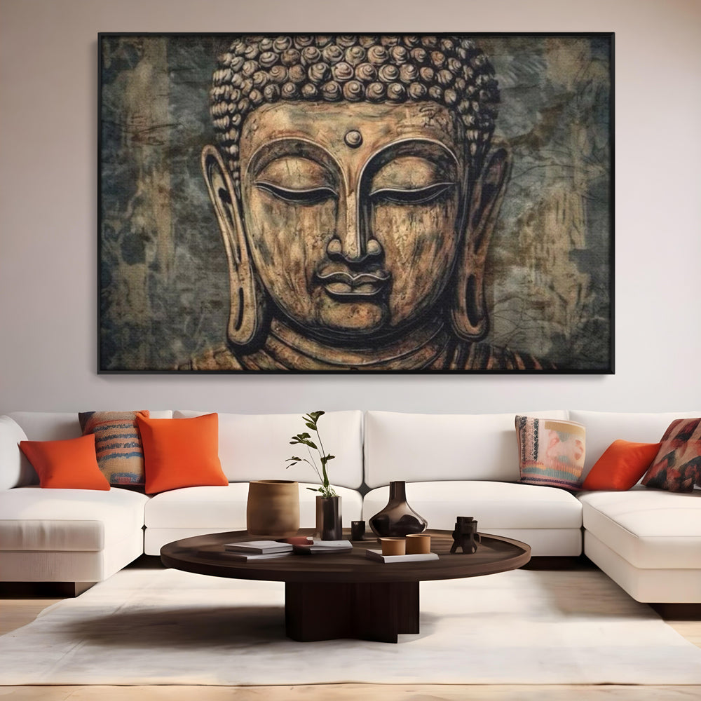 Tablou Canvas Premium LuxCanva® I142, Calm Interior, Buddha, Zen, Echilibru, Meditatie, Spiritualitate, Contemplare, Armonie, Traditie, Reflexie, Living, Dormitor