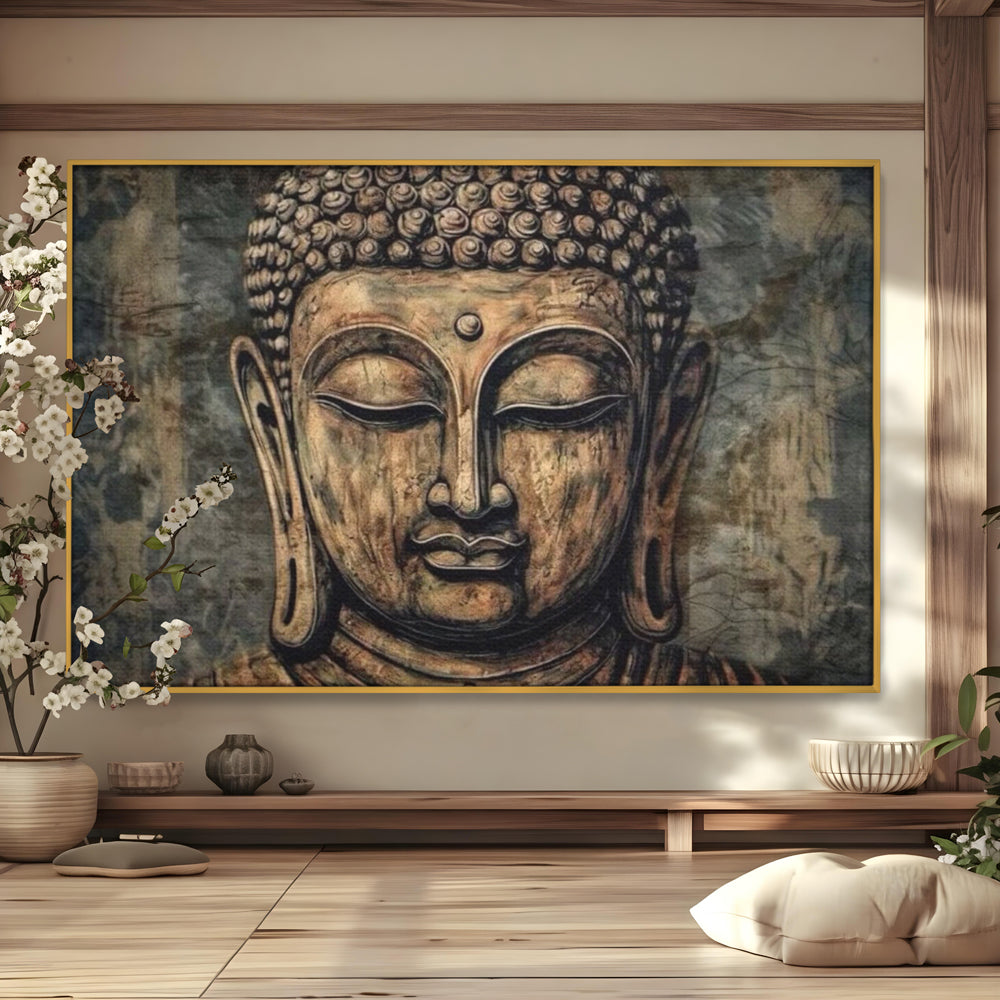 Tablou Canvas Premium LuxCanva® I142, Calm Interior, Buddha, Zen, Echilibru, Meditatie, Spiritualitate, Contemplare, Armonie, Traditie, Reflexie, Living, Dormitor