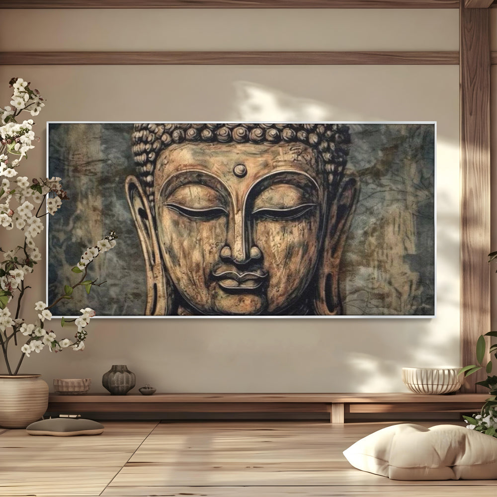 Tablou Canvas Premium LuxCanva® I142, Calm Interior, Buddha, Zen, Echilibru, Meditatie, Spiritualitate, Contemplare, Armonie, Traditie, Reflexie, Living, Dormitor