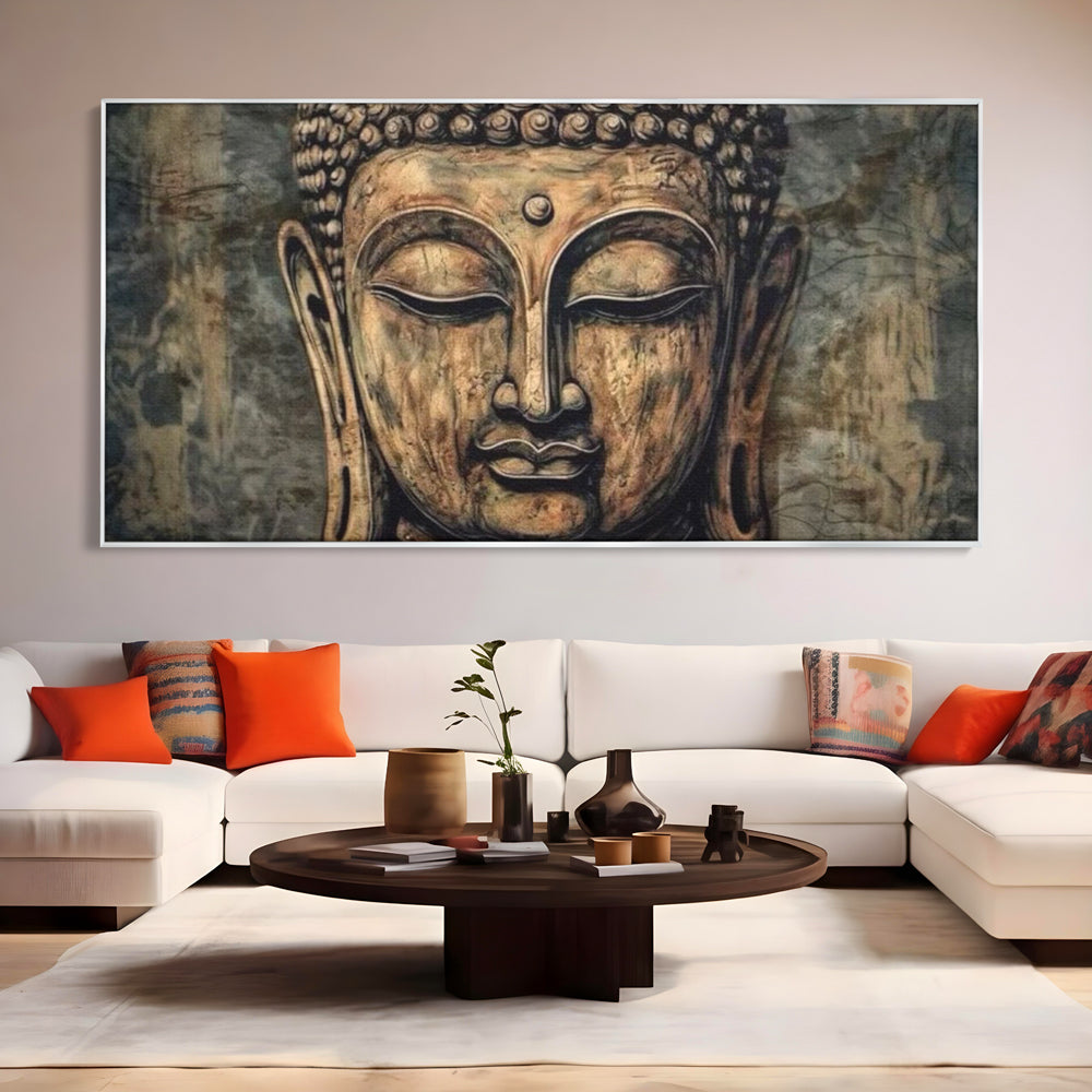 Tablou Canvas Premium LuxCanva® I142, Calm Interior, Buddha, Zen, Echilibru, Meditatie, Spiritualitate, Contemplare, Armonie, Traditie, Reflexie, Living, Dormitor