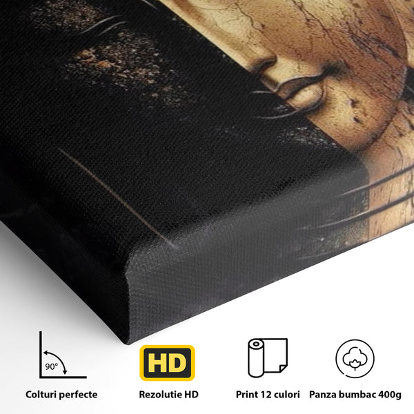 Tablou Canvas Premium, LuxCanva® I143, Lumini si Umbre, Buddha, Zen, Dualitate, Iluminare, Echilibru, Timp, Energie, Meditatie, Liniste, Gold, Marmura, Living, Dormitor