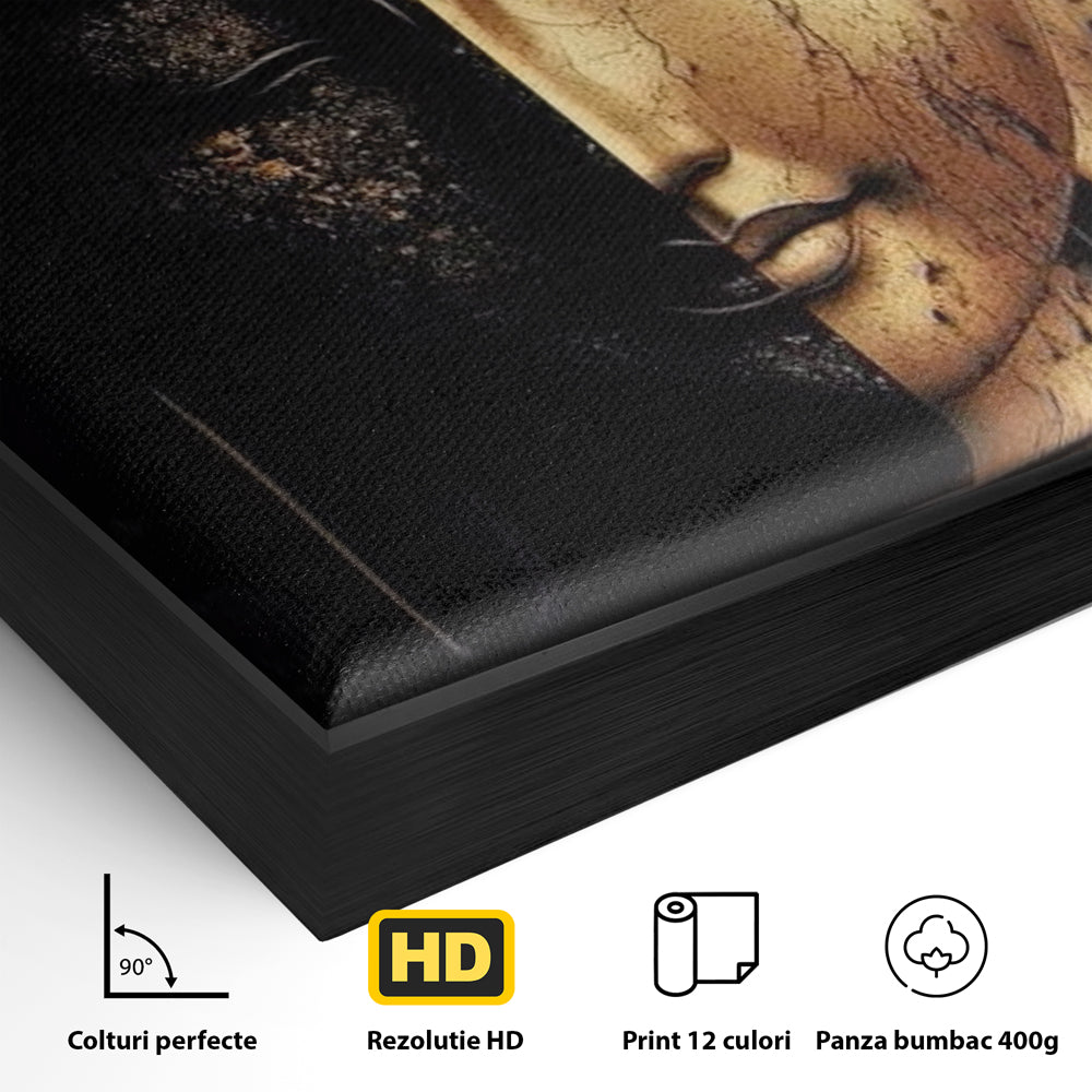Tablou Canvas Premium, LuxCanva® I143, Lumini si Umbre, Buddha, Zen, Dualitate, Iluminare, Echilibru, Timp, Energie, Meditatie, Liniste, Gold, Marmura, Living, Dormitor