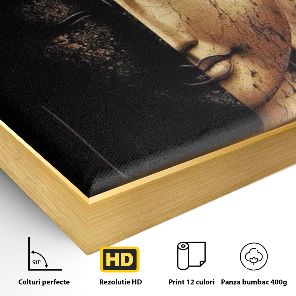 Tablou Canvas Premium, LuxCanva® I143, Lumini si Umbre, Buddha, Zen, Dualitate, Iluminare, Echilibru, Timp, Energie, Meditatie, Liniste, Gold, Marmura, Living, Dormitor