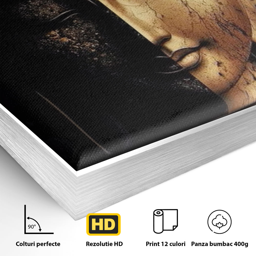 Tablou Canvas Premium, LuxCanva® I143, Lumini si Umbre, Buddha, Zen, Dualitate, Iluminare, Echilibru, Timp, Energie, Meditatie, Liniste, Gold, Marmura, Living, Dormitor