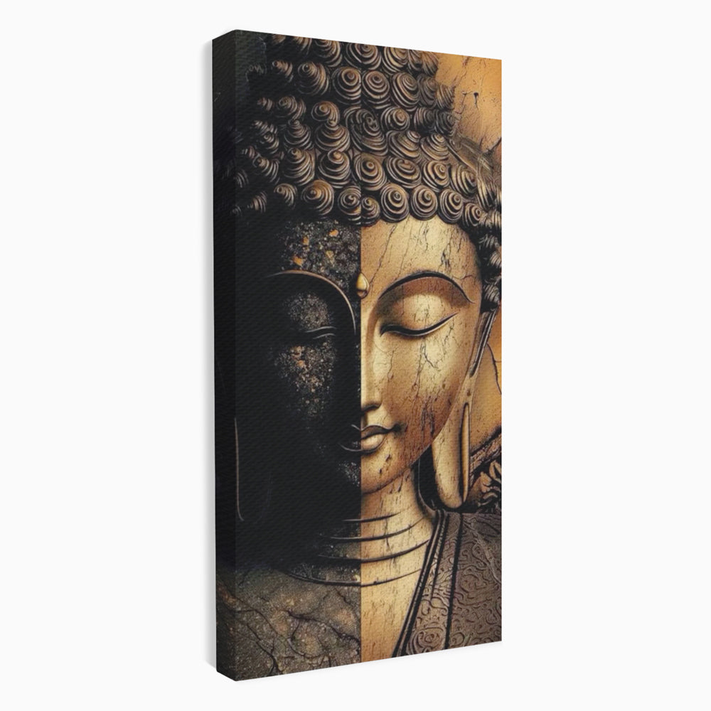 Tablou Canvas Premium, LuxCanva® I143, Lumini si Umbre, Buddha, Zen, Dualitate, Iluminare, Echilibru, Timp, Energie, Meditatie, Liniste, Gold, Marmura, Living, Dormitor