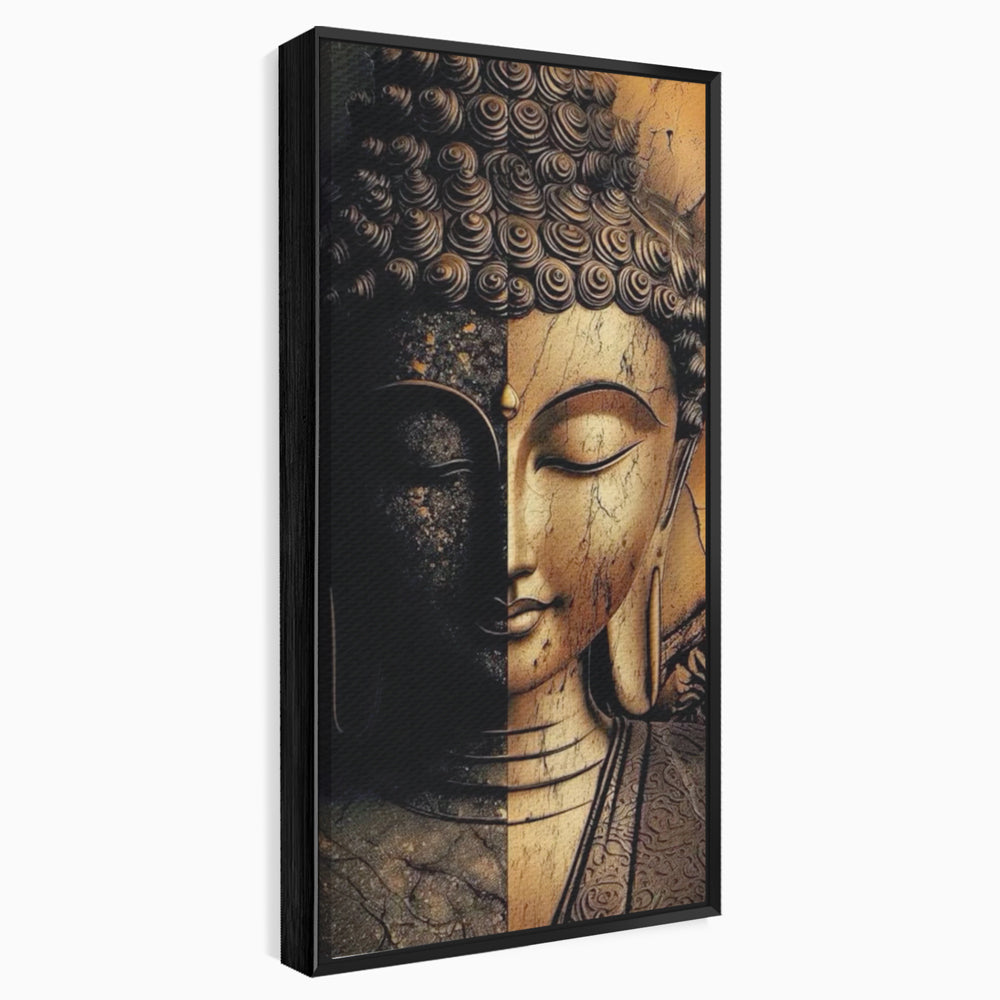 Tablou Canvas Premium, LuxCanva® I143, Lumini si Umbre, Buddha, Zen, Dualitate, Iluminare, Echilibru, Timp, Energie, Meditatie, Liniste, Gold, Marmura, Living, Dormitor