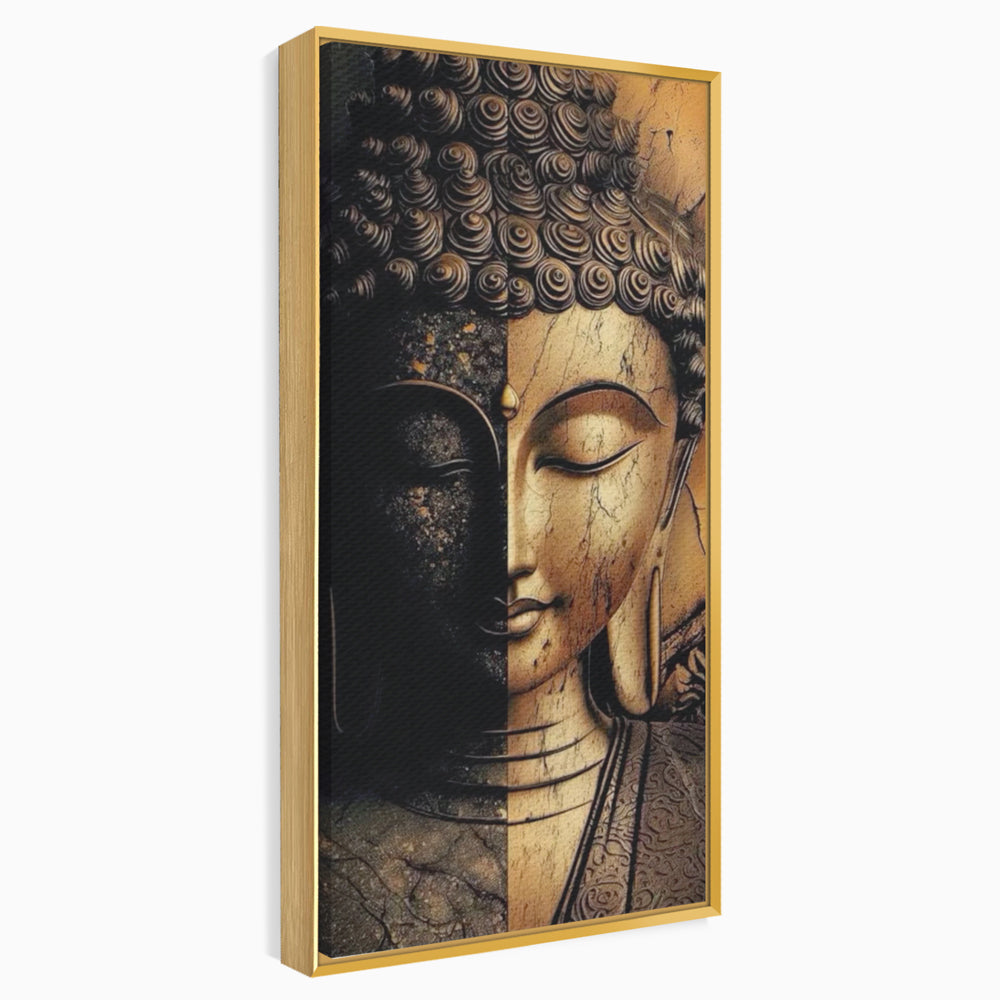 Tablou Canvas Premium, LuxCanva® I143, Lumini si Umbre, Buddha, Zen, Dualitate, Iluminare, Echilibru, Timp, Energie, Meditatie, Liniste, Gold, Marmura, Living, Dormitor