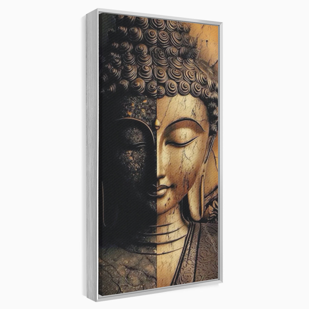 Tablou Canvas Premium, LuxCanva® I143, Lumini si Umbre, Buddha, Zen, Dualitate, Iluminare, Echilibru, Timp, Energie, Meditatie, Liniste, Gold, Marmura, Living, Dormitor