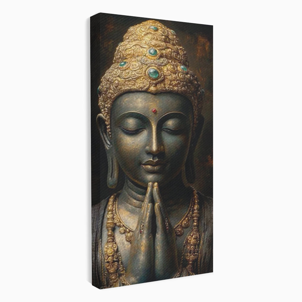 Tablou Canvas Premium, LuxCanva® I145, Rugaciune Zen, Buddha, Zen, Liniste, Intelepciune, Iluminare, Spiritualitate, Armonie, Urna, Coroana, Gold, Living, Dormitor