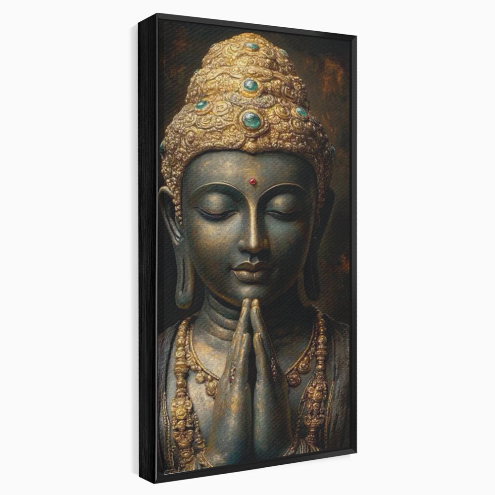 Tablou Canvas Premium, LuxCanva® I145, Rugaciune Zen, Buddha, Zen, Liniste, Intelepciune, Iluminare, Spiritualitate, Armonie, Urna, Coroana, Gold, Living, Dormitor