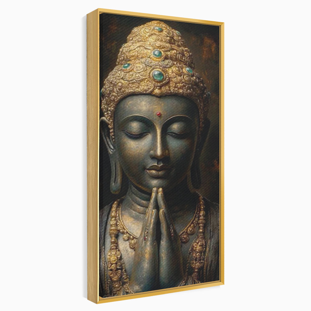 Tablou Canvas Premium, LuxCanva® I145, Rugaciune Zen, Buddha, Zen, Liniste, Intelepciune, Iluminare, Spiritualitate, Armonie, Urna, Coroana, Gold, Living, Dormitor