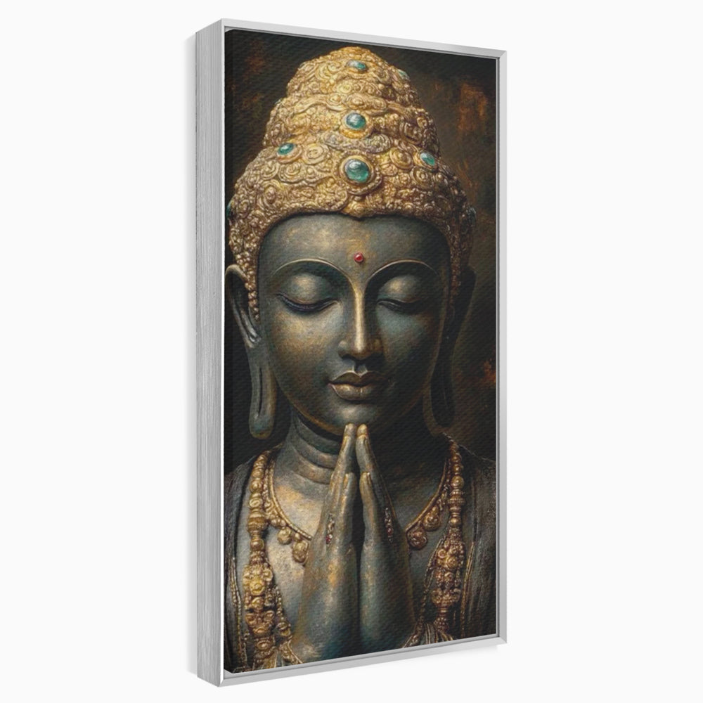 Tablou Canvas Premium, LuxCanva® I145, Rugaciune Zen, Buddha, Zen, Liniste, Intelepciune, Iluminare, Spiritualitate, Armonie, Urna, Coroana, Gold, Living, Dormitor