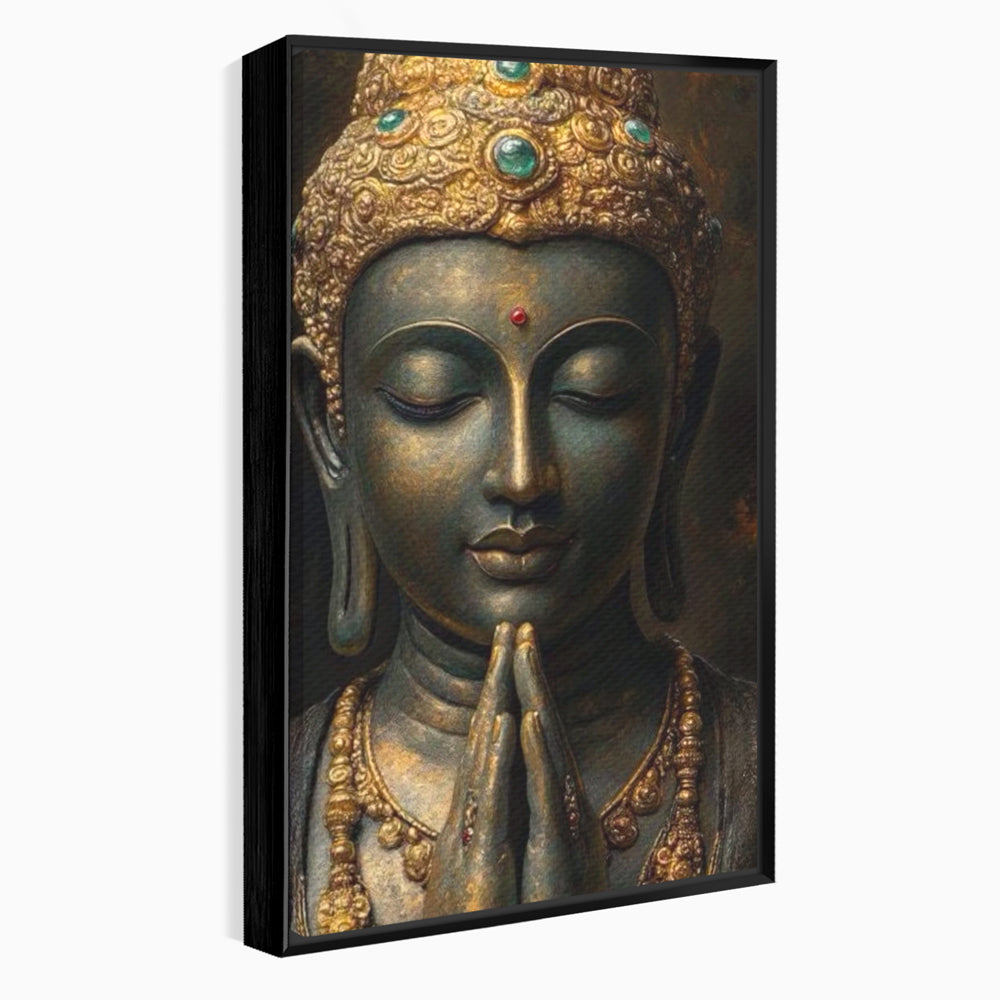 Tablou Canvas Premium, LuxCanva® I145, Rugaciune Zen, Buddha, Zen, Liniste, Intelepciune, Iluminare, Spiritualitate, Armonie, Urna, Coroana, Gold, Living, Dormitor