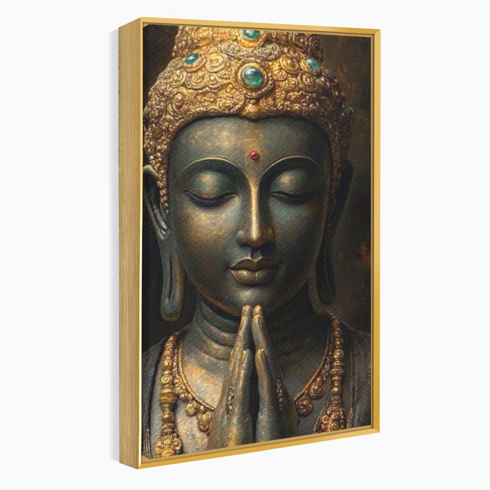 Tablou Canvas Premium, LuxCanva® I145, Rugaciune Zen, Buddha, Zen, Liniste, Intelepciune, Iluminare, Spiritualitate, Armonie, Urna, Coroana, Gold, Living, Dormitor
