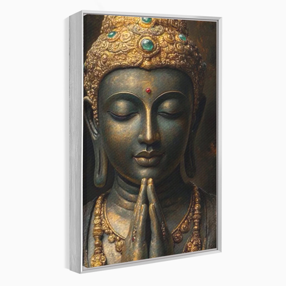 Tablou Canvas Premium, LuxCanva® I145, Rugaciune Zen, Buddha, Zen, Liniste, Intelepciune, Iluminare, Spiritualitate, Armonie, Urna, Coroana, Gold, Living, Dormitor