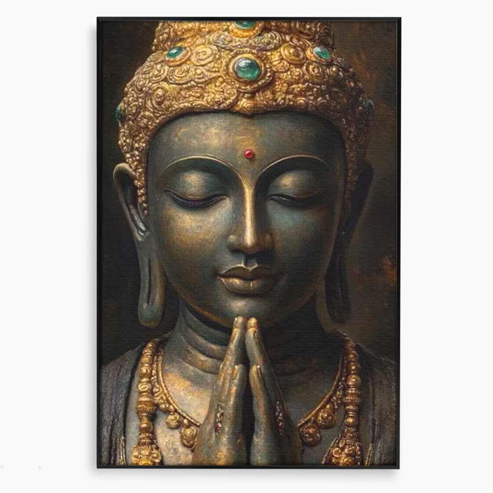 Tablou Canvas Premium, LuxCanva® I145, Rugaciune Zen, Buddha, Zen, Liniste, Intelepciune, Iluminare, Spiritualitate, Armonie, Urna, Coroana, Gold, Living, Dormitor