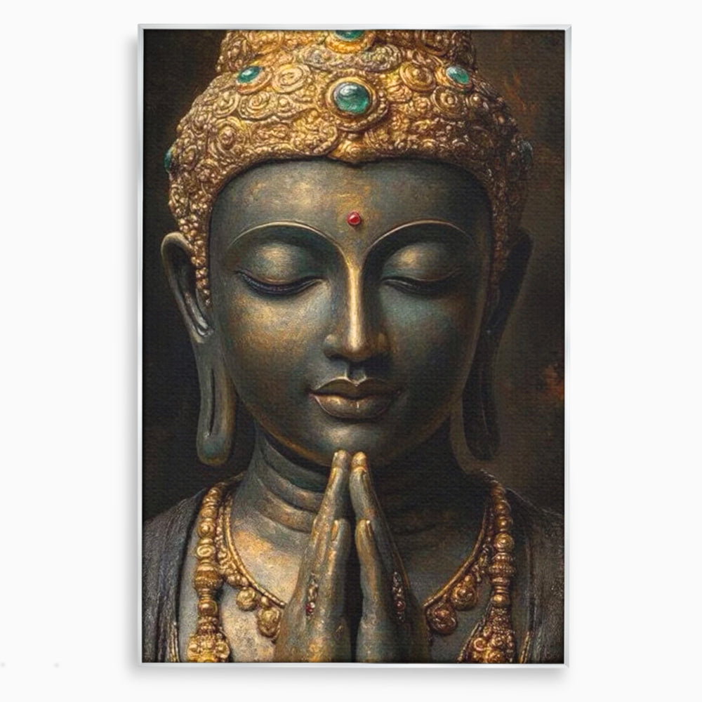 Tablou Canvas Premium, LuxCanva® I145, Rugaciune Zen, Buddha, Zen, Liniste, Intelepciune, Iluminare, Spiritualitate, Armonie, Urna, Coroana, Gold, Living, Dormitor