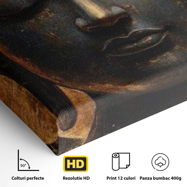 Leinwandbilder Premium LuxCanva® I146, Energie und Ruhe, Buddha, Zen, Ruhe, Weisheit, Erleuchtung, Erleuchtung, Spiritualität, Harmonie, Urne, Aura, Feuer, Gold, Wohnen, Schlafzimmer
