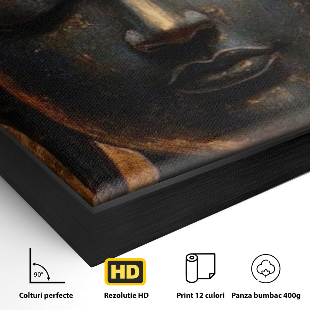 Leinwandbilder Premium LuxCanva® I146, Energie und Ruhe, Buddha, Zen, Ruhe, Weisheit, Erleuchtung, Erleuchtung, Spiritualität, Harmonie, Urne, Aura, Feuer, Gold, Wohnen, Schlafzimmer