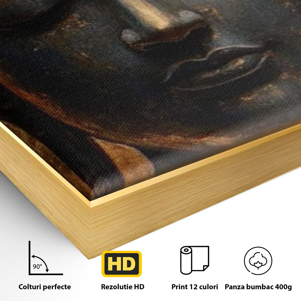 Leinwandbilder Premium LuxCanva® I146, Energie und Ruhe, Buddha, Zen, Ruhe, Weisheit, Erleuchtung, Erleuchtung, Spiritualität, Harmonie, Urne, Aura, Feuer, Gold, Wohnen, Schlafzimmer
