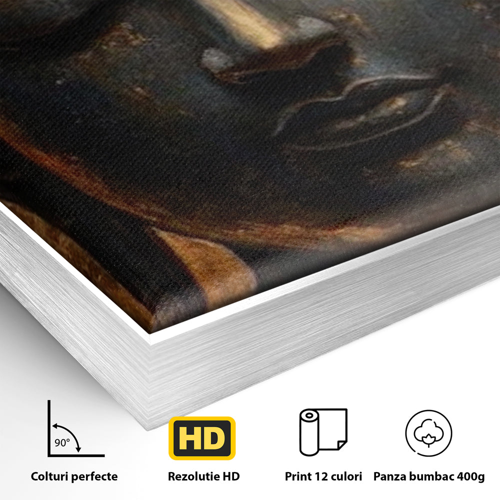 Leinwandbilder Premium LuxCanva® I146, Energie und Ruhe, Buddha, Zen, Ruhe, Weisheit, Erleuchtung, Erleuchtung, Spiritualität, Harmonie, Urne, Aura, Feuer, Gold, Wohnen, Schlafzimmer