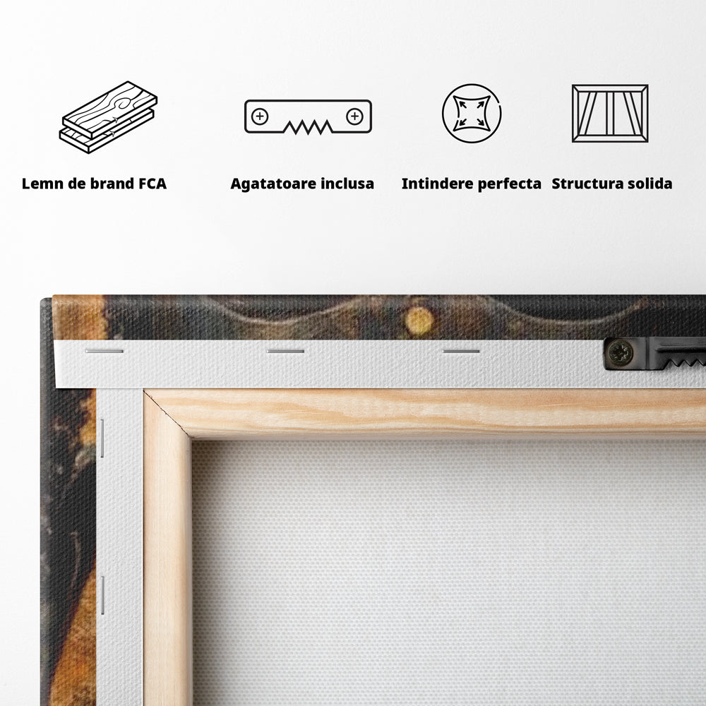 Leinwandbilder Premium LuxCanva® I146, Energie und Ruhe, Buddha, Zen, Ruhe, Weisheit, Erleuchtung, Erleuchtung, Spiritualität, Harmonie, Urne, Aura, Feuer, Gold, Wohnen, Schlafzimmer