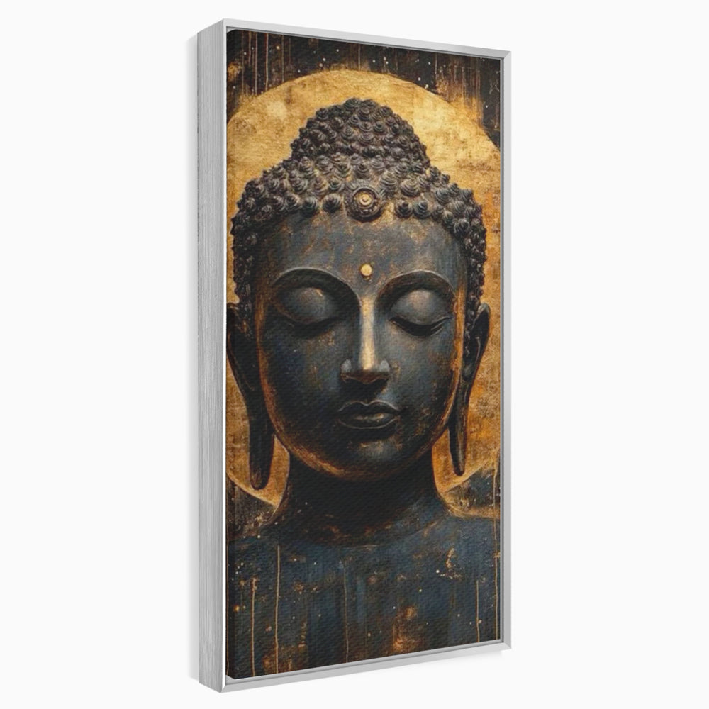 Leinwandbilder Premium LuxCanva® I146, Energie und Ruhe, Buddha, Zen, Ruhe, Weisheit, Erleuchtung, Erleuchtung, Spiritualität, Harmonie, Urne, Aura, Feuer, Gold, Wohnen, Schlafzimmer