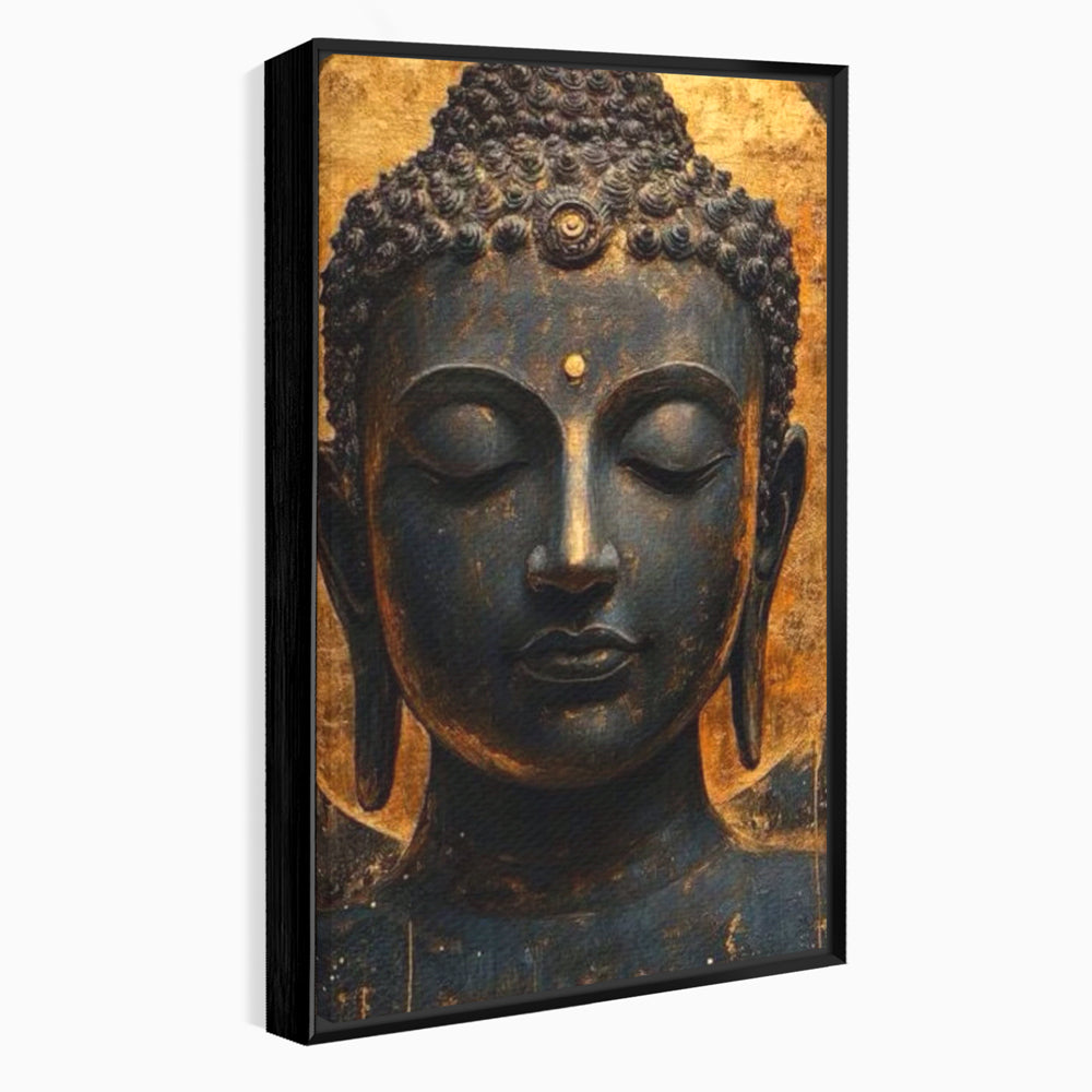 Leinwandbilder Premium LuxCanva® I146, Energie und Ruhe, Buddha, Zen, Ruhe, Weisheit, Erleuchtung, Erleuchtung, Spiritualität, Harmonie, Urne, Aura, Feuer, Gold, Wohnen, Schlafzimmer