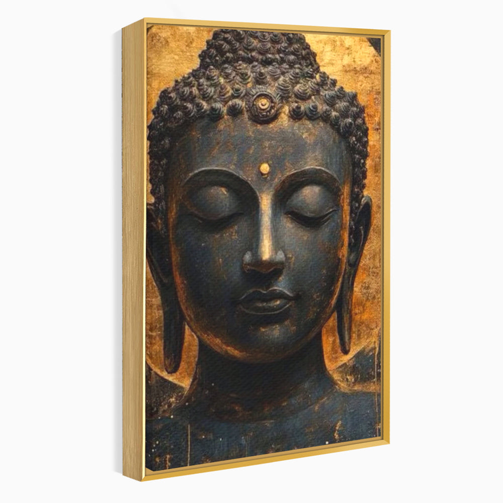 Leinwandbilder Premium LuxCanva® I146, Energie und Ruhe, Buddha, Zen, Ruhe, Weisheit, Erleuchtung, Erleuchtung, Spiritualität, Harmonie, Urne, Aura, Feuer, Gold, Wohnen, Schlafzimmer