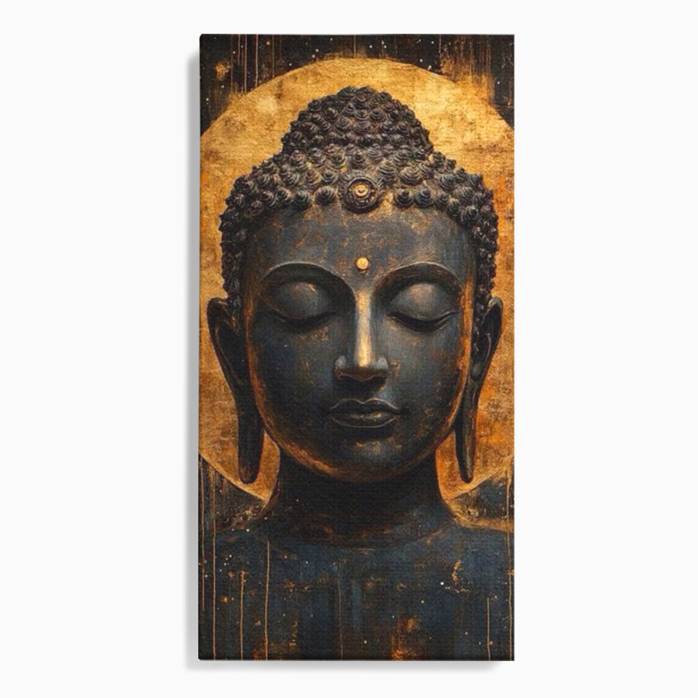 Leinwandbilder Premium LuxCanva® I146, Energie und Ruhe, Buddha, Zen, Ruhe, Weisheit, Erleuchtung, Erleuchtung, Spiritualität, Harmonie, Urne, Aura, Feuer, Gold, Wohnen, Schlafzimmer