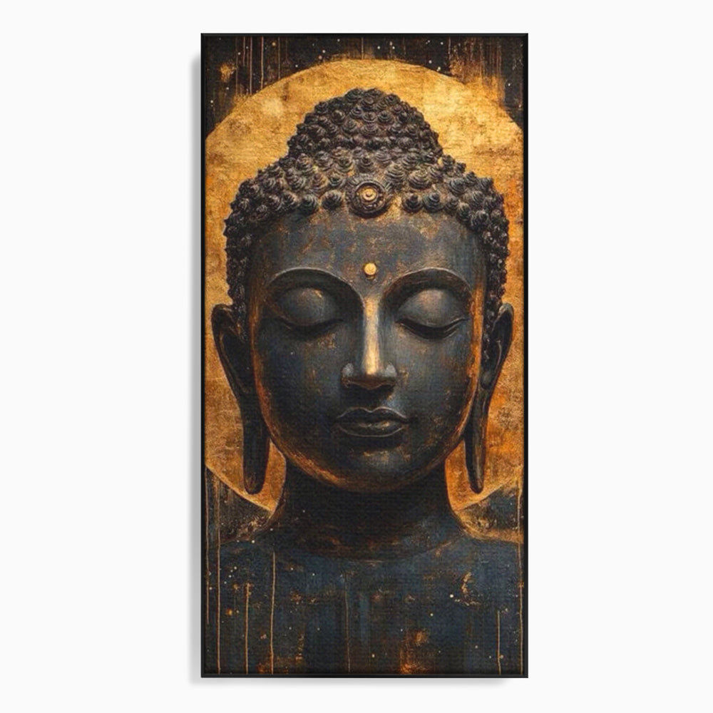Leinwandbilder Premium LuxCanva® I146, Energie und Ruhe, Buddha, Zen, Ruhe, Weisheit, Erleuchtung, Erleuchtung, Spiritualität, Harmonie, Urne, Aura, Feuer, Gold, Wohnen, Schlafzimmer