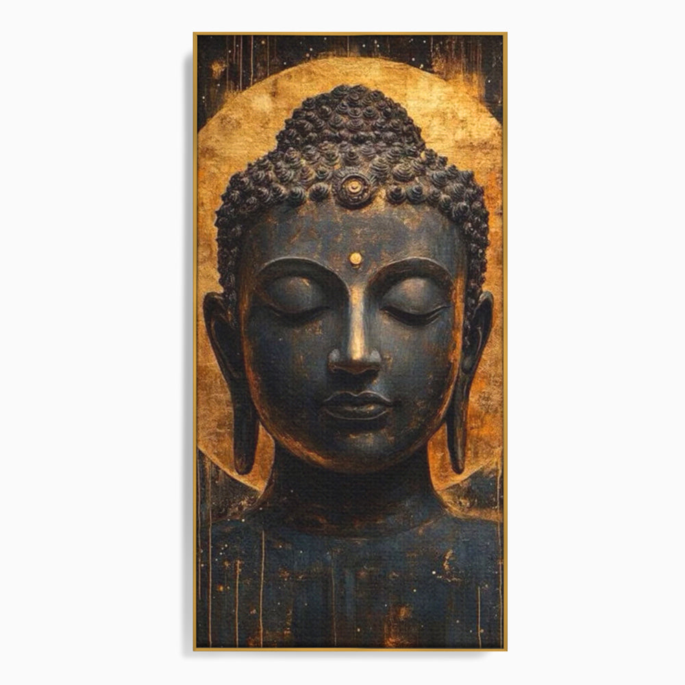 Leinwandbilder Premium LuxCanva® I146, Energie und Ruhe, Buddha, Zen, Ruhe, Weisheit, Erleuchtung, Erleuchtung, Spiritualität, Harmonie, Urne, Aura, Feuer, Gold, Wohnen, Schlafzimmer