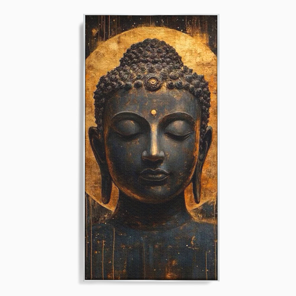 Leinwandbilder Premium LuxCanva® I146, Energie und Ruhe, Buddha, Zen, Ruhe, Weisheit, Erleuchtung, Erleuchtung, Spiritualität, Harmonie, Urne, Aura, Feuer, Gold, Wohnen, Schlafzimmer