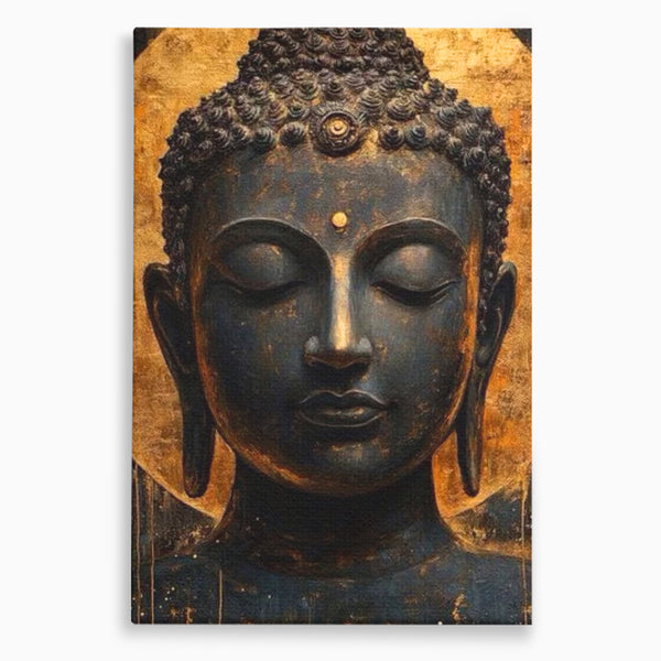Leinwandbilder Premium LuxCanva® I146, Energie und Ruhe, Buddha, Zen, Ruhe, Weisheit, Erleuchtung, Erleuchtung, Spiritualität, Harmonie, Urne, Aura, Feuer, Gold, Wohnen, Schlafzimmer