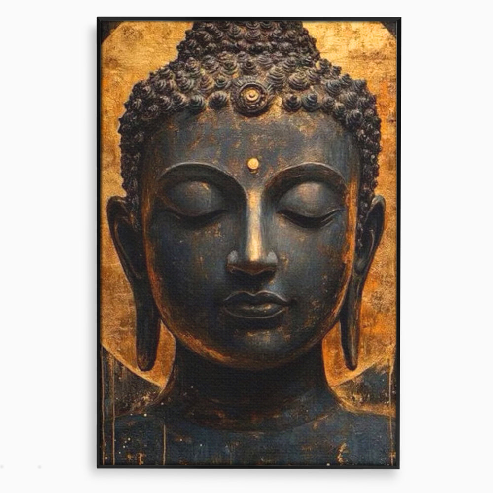 Leinwandbilder Premium LuxCanva® I146, Energie und Ruhe, Buddha, Zen, Ruhe, Weisheit, Erleuchtung, Erleuchtung, Spiritualität, Harmonie, Urne, Aura, Feuer, Gold, Wohnen, Schlafzimmer