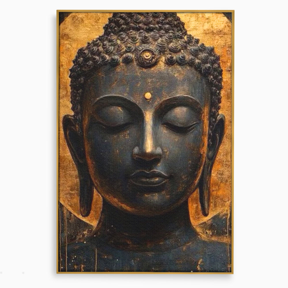 Leinwandbilder Premium LuxCanva® I146, Energie und Ruhe, Buddha, Zen, Ruhe, Weisheit, Erleuchtung, Erleuchtung, Spiritualität, Harmonie, Urne, Aura, Feuer, Gold, Wohnen, Schlafzimmer