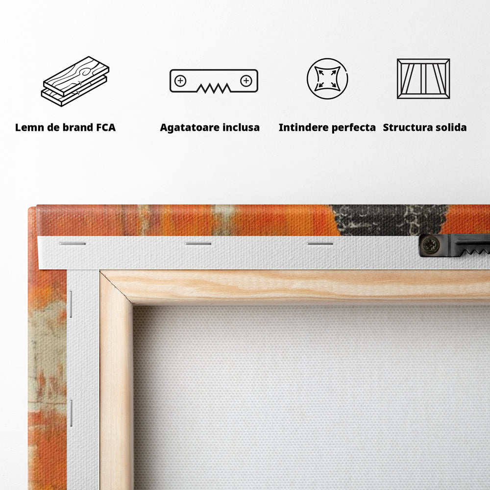 Leinwand Leinwand Wandkunst Premium, LuxCanva® I147, Peace of Mind, Buddha, Zen, Ruhe, Weisheit, Baum, Äste, Profil, Heilige Kunst, Meditation, Harmonie, Orange, Wohnen, Schlafzimmer