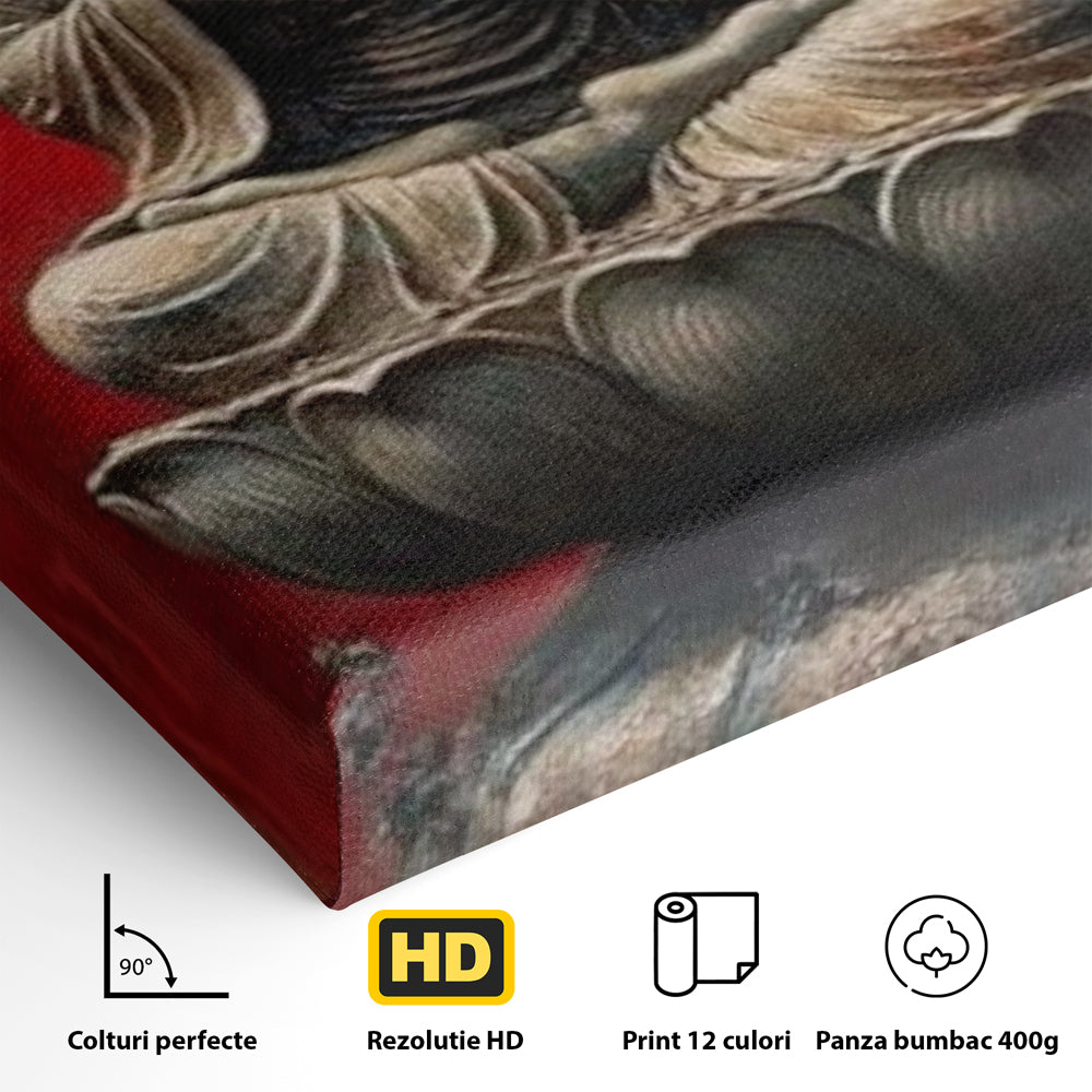 Leinwand Leinwand Wandkunst Premium LuxCanva® I148, Zen Essenz, Buddha, Zen, Meditation, Yoga, Lotus, Aura, Spiritualität, Harmonie, Gebet, Innerer Frieden, Rot, Wohnen, Schlafzimmer