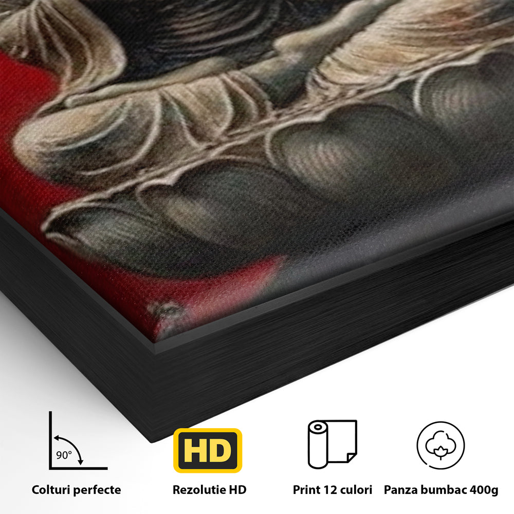 Leinwand Leinwand Wandkunst Premium LuxCanva® I148, Zen Essenz, Buddha, Zen, Meditation, Yoga, Lotus, Aura, Spiritualität, Harmonie, Gebet, Innerer Frieden, Rot, Wohnen, Schlafzimmer