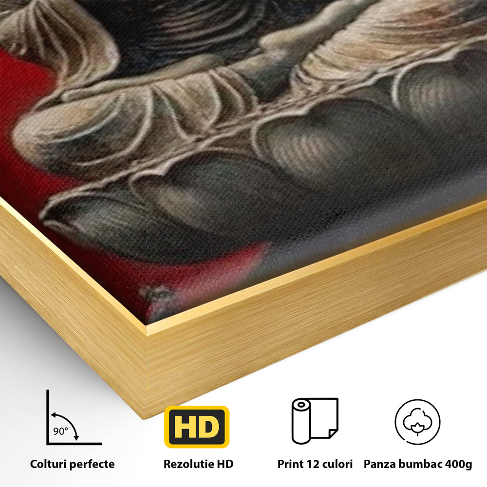 Leinwand Leinwand Wandkunst Premium LuxCanva® I148, Zen Essenz, Buddha, Zen, Meditation, Yoga, Lotus, Aura, Spiritualität, Harmonie, Gebet, Innerer Frieden, Rot, Wohnen, Schlafzimmer