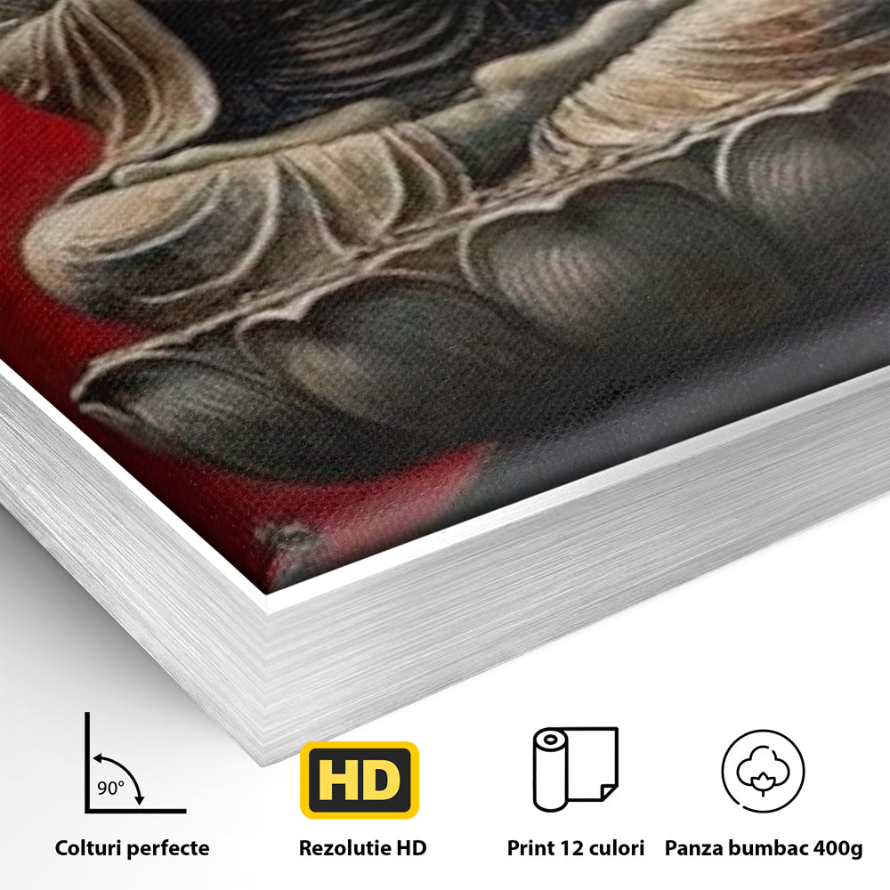 Leinwand Leinwand Wandkunst Premium LuxCanva® I148, Zen Essenz, Buddha, Zen, Meditation, Yoga, Lotus, Aura, Spiritualität, Harmonie, Gebet, Innerer Frieden, Rot, Wohnen, Schlafzimmer
