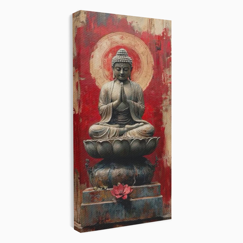 Leinwand Leinwand Wandkunst Premium LuxCanva® I148, Zen Essenz, Buddha, Zen, Meditation, Yoga, Lotus, Aura, Spiritualität, Harmonie, Gebet, Innerer Frieden, Rot, Wohnen, Schlafzimmer