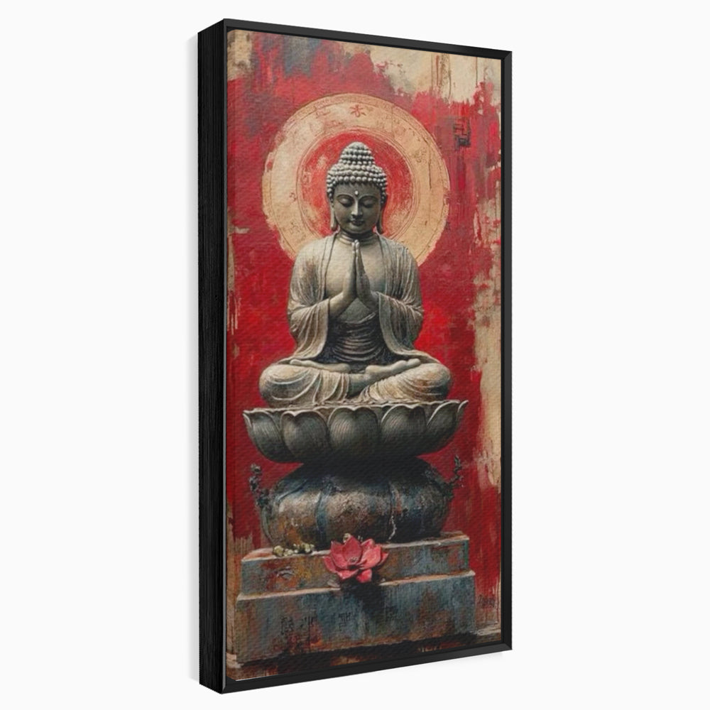 Leinwand Leinwand Wandkunst Premium LuxCanva® I148, Zen Essenz, Buddha, Zen, Meditation, Yoga, Lotus, Aura, Spiritualität, Harmonie, Gebet, Innerer Frieden, Rot, Wohnen, Schlafzimmer