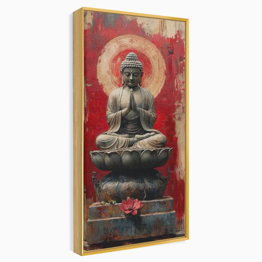 Leinwand Leinwand Wandkunst Premium LuxCanva® I148, Zen Essenz, Buddha, Zen, Meditation, Yoga, Lotus, Aura, Spiritualität, Harmonie, Gebet, Innerer Frieden, Rot, Wohnen, Schlafzimmer