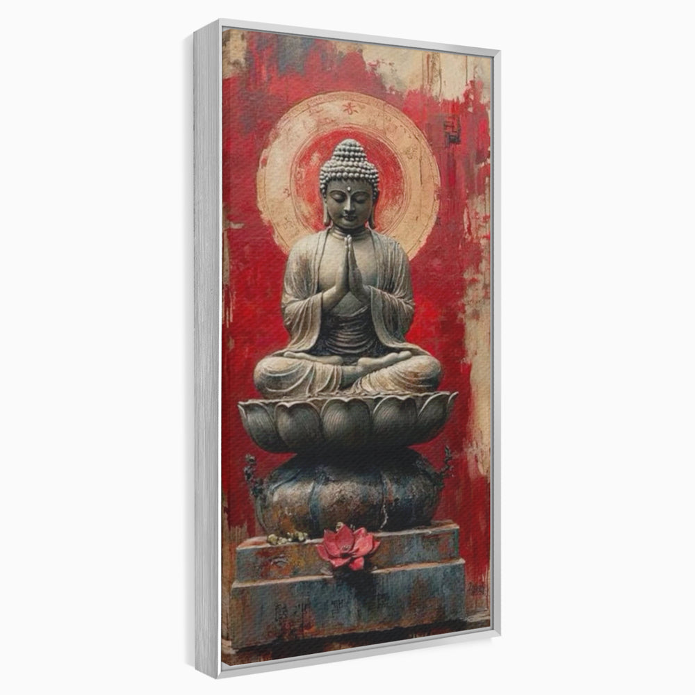 Leinwand Leinwand Wandkunst Premium LuxCanva® I148, Zen Essenz, Buddha, Zen, Meditation, Yoga, Lotus, Aura, Spiritualität, Harmonie, Gebet, Innerer Frieden, Rot, Wohnen, Schlafzimmer