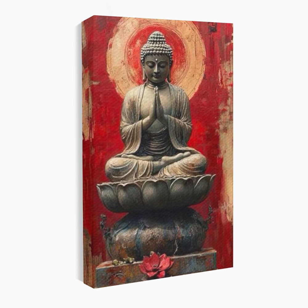Leinwand Leinwand Wandkunst Premium LuxCanva® I148, Zen Essenz, Buddha, Zen, Meditation, Yoga, Lotus, Aura, Spiritualität, Harmonie, Gebet, Innerer Frieden, Rot, Wohnen, Schlafzimmer