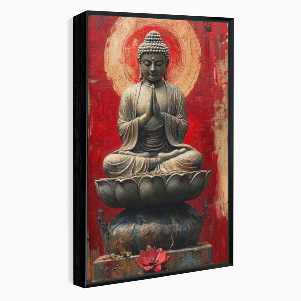 Leinwand Leinwand Wandkunst Premium LuxCanva® I148, Zen Essenz, Buddha, Zen, Meditation, Yoga, Lotus, Aura, Spiritualität, Harmonie, Gebet, Innerer Frieden, Rot, Wohnen, Schlafzimmer