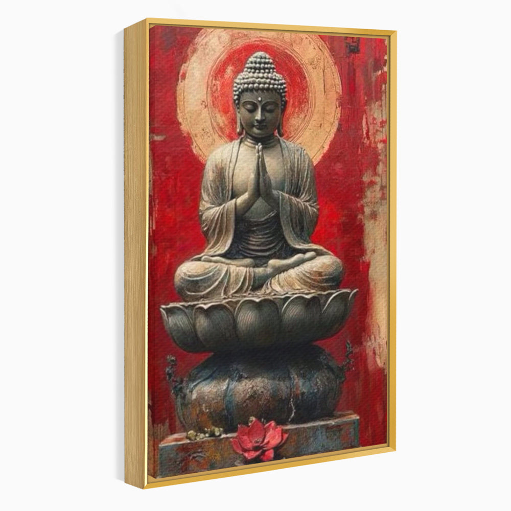 Leinwand Leinwand Wandkunst Premium LuxCanva® I148, Zen Essenz, Buddha, Zen, Meditation, Yoga, Lotus, Aura, Spiritualität, Harmonie, Gebet, Innerer Frieden, Rot, Wohnen, Schlafzimmer