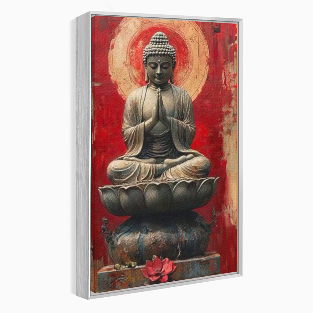 Leinwand Leinwand Wandkunst Premium LuxCanva® I148, Zen Essenz, Buddha, Zen, Meditation, Yoga, Lotus, Aura, Spiritualität, Harmonie, Gebet, Innerer Frieden, Rot, Wohnen, Schlafzimmer